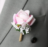Bunga Mawar Sutra Buatan Tangan Terlaris Lintas Negara, Boutonniere Mawar Putih, Korsase Gaya Eropa untuk Pernikahan, Bunga Pengiring Pengantin
