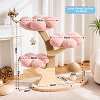 Arbre à chat mignon en forme de fleur avec niche, griffoir en sisal chaud et jouets interactifs pour chats d'intérieur