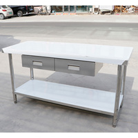Équipement de cuisine pour hôtel et restaurant, table de cuisine à pieds carrés, table en acier inoxydable, table de travail en acier inoxydable avec tiroirs