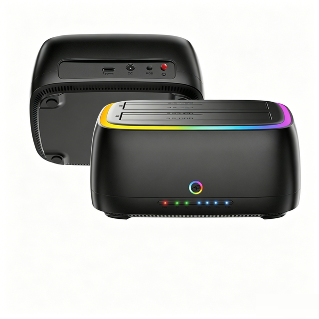 Dual Bay SATA Hard Drive Docking Station Type C RGB Light Offline Clone Duplicator 2.5/3.5 Inch HDD SSD Hard Disk Dock