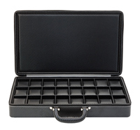 Boîte de rangement pour montres en cuir noir à grande capacité avec 24 emplacements, en fibre de carbone, personnalisée