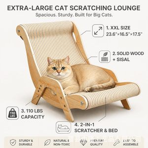 Wooden Cat Lounger <b>Scratching</b> <b>Post</b> Natural Wood Color Striped Durable Pet Bed For Cats - Product Image 5
