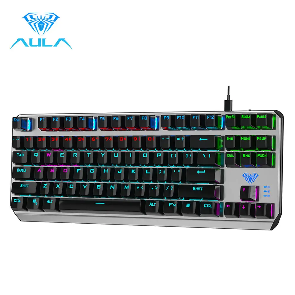 AULA F3087 Gaming Mechanical Keyboard 87 Keys Anti-Ghosting Backlit Keyboard Blue Switch with Type C Cable for Tablet Desktop