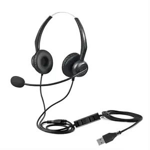 หูฟังสำนักงานแบบมีสาย USB หูฟังธุรกิจหูฟังตัดเสียงรบกวนชุดหูฟังพร้อมไมค์ยืดหยุ่นสำหรับศูนย์บริการ