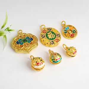 Pendentif émaillé chinois traditionnel, technique de goutte d'huile, 28x27.5mm, Ruyi Fu, or, matériau pour accessoires de bijoux DIY - Product Image 3