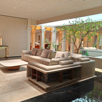 Grand canapé d'angle en cuir en forme de L avec éclairage LED et bibliothèques, canapé modulaire d'angle pour salon de villa, mobilier pour hôtel