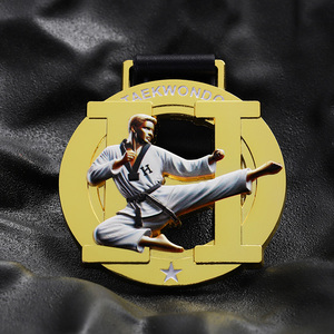 Nuova medaglia d'<span class=keywords><strong>oro</strong></span> in lega di zinco souvenir sportivi medaglia Taekwondo incisa al Laser cavi Taekwondo medaglie con stampa a colori HD - Product Image 1