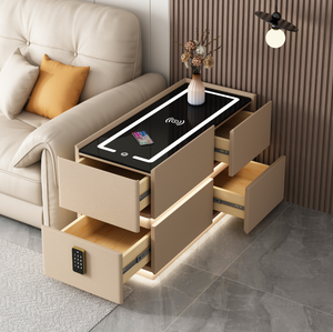 Smart Modern Minimalist Glass Living Room End <strong>Table</strong> <strong>Side</strong> Cabinet Wireless Charging Ambient Lighting Multi-functional <strong>Storage</strong> - Product Image 2