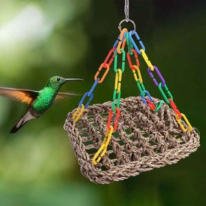 Nouveau hamac tressé en herbe pour oiseaux avec anneaux de chaîne réglables, lit balançoire confortable pour animaux de compagnie toutes saisons, jouets suspendus pour perroquets - Product Image 4
