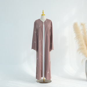 Abito Ramadan alla Moda di Dubai in Tessuto Nida con Ricami Floreali Arabi, <span class=keywords><strong>Abaya</strong></span> Aperta Modesta, Fornitura Diretta dalla Fabbrica Yibaoli - Product Image 5