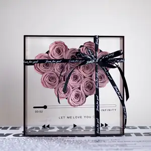 Cadeau de luxe pour la Saint-Valentin Fleur éternelle finie en gros Heart Forever Love Rose Fleur préservée dans une boîte en acrylique