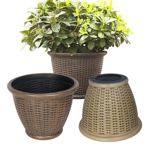 Pot de fleur en plastique de jardin, vente en gros, Pot de fleur en rotin, Pot de fleur d'extérieur de décoration