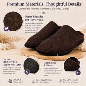 Chaussons d'intérieur en feutre de laine doux pour hommes, antidérapants, confortables et chauds, à bout rond, pour l'automne et l'hiver, pour le salon - Product Image 2