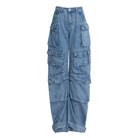 Jean en denim épais vintage multi-poches personnalisé pour homme, coupe empilée, haute qualité, délavage foncé, avec logo à la taille, idéal pour l'été – Vente en gros