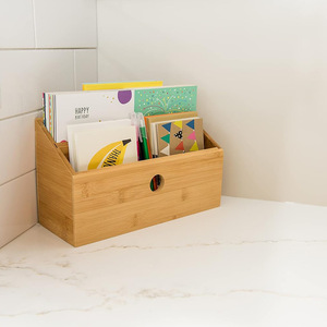Bamboo Office Organizer Rectangular Storage Box For <b>Desk</b> Stationery And Documents <b>Study</b> Use - Product Image 4