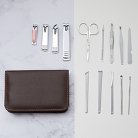 Kit d'outils de manucure en acier inoxydable, 14 pièces/lot, coupe-ongles, pinces, cure-oreilles, ensemble d'outils avec sac en PU