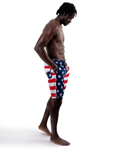Men's Casual Mid Waist Quick Dry Board <strong>Shorts</strong> <strong>Patriotic</strong> American Flag Knitted Weave with Lace Decoration Summer Beachwear - Product Image 2