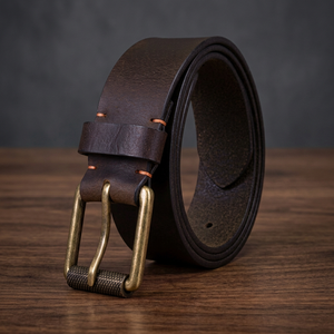 Cinturón de Cuero Vacuno Vintage de Color Sólido con Hebilla Rectangular de Cobre, Estilo Casual y Duradero, 3.3cm de Ancho - Product Image 2