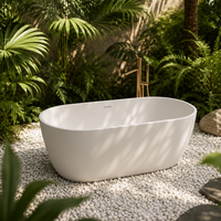 Baignoire autoportante moderne en surface solide blanche pour salles de bain d'appartements, baignoire en pierre artificielle