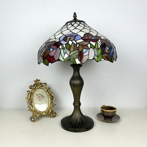 LongHuiJing for 16 Inch Mediterranean Style Stained Glass Rose Multicolored Dome Shade AC Table Lamp for Living Room Bedroom - Product Image 2