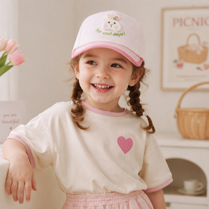 หมวกเบสบอลเด็กสั่งทำขายส่ง ปักลายกระต่ายน่ารัก สีชมพู ผ้าฝ้าย ปรับขนาดได้ หมวกกันแดดสำหรับเด็กผู้หญิง สำหรับกิจกรรมกลางแจ้ง มาตรฐาน ISO 9001 - Product Image 4