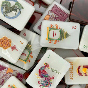 Boutique Premium Quality Red Fire Wealth Classic Mahjong <b>Tiles</b> Set <b>Plastic</b> Portable Game For 4 Players Red White Design - Product Image 2