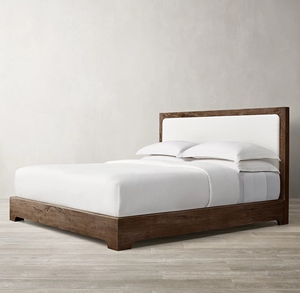 Cama Doble Tapizada en Tela de Madera Maciza Estilo Retro Americano, Muebles Personalizables para Villa, Apartamento u Hotel - Product Image 6