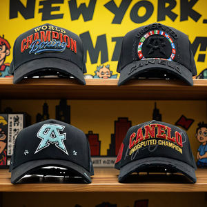 Casquettes OEM personnalisées avec strass, collection anniversaire, noires, 5 panneaux, style baseball, sportives, 100% coton, ajustables - Product Image 1