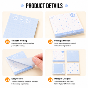 Cute Star Print Grid Sticky Notes, Self-Adhesive <b>Memo</b> <b>Pads</b>, Smooth Writing & Tear Resistant for Office, School & Daily Planners. - Product Image 2