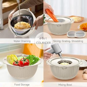 4-1 <b>Colander</b> with Bowl Set <b>Colander</b> with Measuring Spoons Fruit <b>Strainer</b> Bowl Rotatable Kitchen <b>Colander</b> <b>Strainer</b> Bowl - Product Image 6