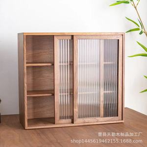 Black walnut wood <b>sideboard</b>, solid wood <b>storage</b> cabinet, multi-functional wooden kitchen cabinet, new Chinese style tabletop - Product Image 4