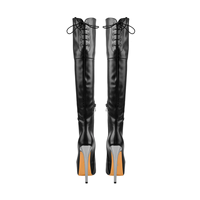 Bottes au-dessus du genou en similicuir pour femmes, talons aiguilles plateforme avec détails à lacets