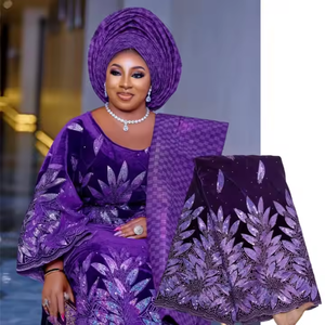 Tissu en dentelle de velours africain de luxe 3576 avec paillettes, tissu en dentelle française épaisse de haute qualité pour la couture de robes de mariée - Product Image 1