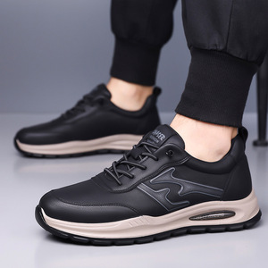 Men's Lightweight PU Lace-Up Walking Shoes Autumn/Winter 2026 New Arrival Breathable Cushioned Soft Flat Sole Sporty <b>Sneakers</b> - Product Image 3
