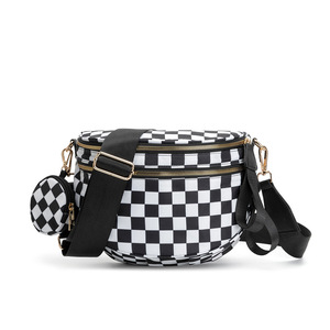 Sac banane à carreaux tendance pour femme, pochette de ceinture de voyage, sac à bandoulière pour la course et le shopping - Product Image 1