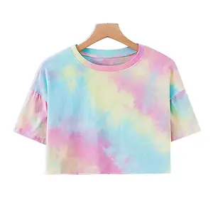 Wholesale new Fashion Crop Top Multicolor 100% cotton sexy women Tie Dye T Shirts top fashion girl t shirt