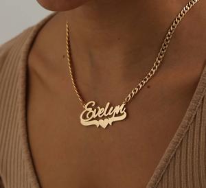 Collar personalizado con nombre grabado con inicial de doble chapado, cadenas cubanas, colgante con letras grabadas, collar con capa de letras - Product Image 4