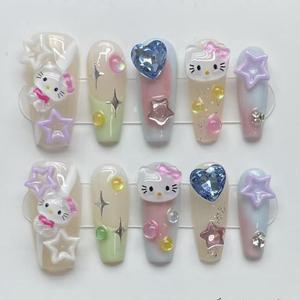 Hecho a mano cubierta completa prensa falsa Artificial en la punta de las uñas reutilizable uñas francesas flor Acrílico falso magnético Rhinestone <span class=keywords><strong>bailarina</strong></span> - Product Image 4