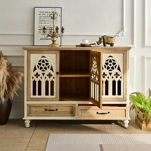 Armoire de rangement pour salon INNOVAHOME - Meuble en bois et métal écologique blanc antique - Product Image 4