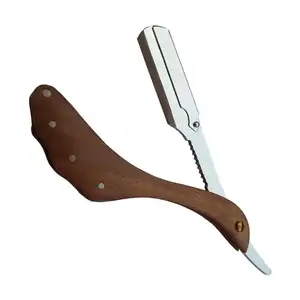 Custom logo Fancy wooden handle barber use shaving razors With sharp blade made in Pakistan