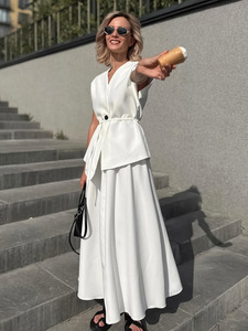 White Dress with Brown Belt - Elegant & Stylish Clothing White Dress with Brown Belt - Elegant & Stylish Clothing