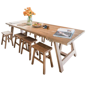 Ensemble de table et chaises de salle à manger d'extérieur minimaliste en teck pour jardin - Product Image 6