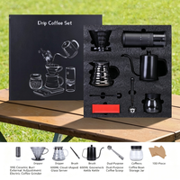 Kit complet pour café filtre 600 ml avec bouilloire à bec de cygne, pot de service en verre et moulin à café