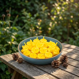 Bougie parfumée ronde flottante artisanale élégante en cire de ghee de vache pur jaune Battis pour la décoration de la maison et les fêtes de mariage - Product Image 4