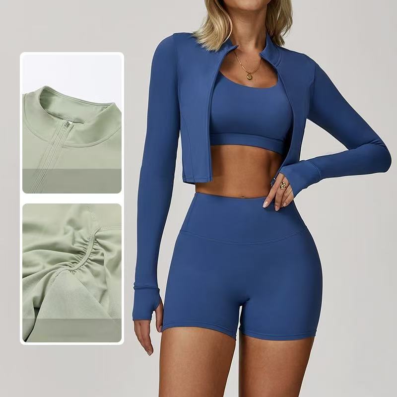Wholesale Plus Size Solid Fitness Seamless Quick Dry Women's Yoga 3-Piece Suits Gym Sports Eco-Friendly Breathable Spandex/Nylon