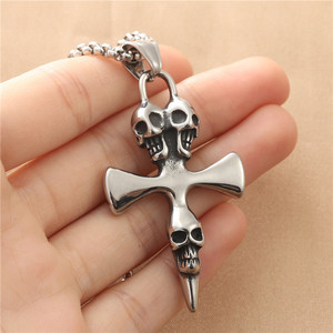 Stainless Steel Skull <b>Cross</b> Pendant Men's Necklace Geometric Design 190160 - Product Image 3