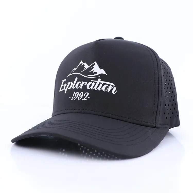 Qianzun Manufacturer black 5 panel golf running quick dry baseball sports cap hat rubber pvc logo golf hat