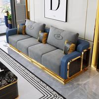 Meubles de salon au design moderne et contemporain, grand canapé d'angle en tissu, ensemble de canapés 3+2+1 places, tissu en coton, métal, bois