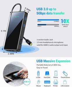 11 En 1 Triple pantalla USB C Hub 2 puertos Multi-función <span class=keywords><strong>Dock</strong></span> para <span class=keywords><strong>MacBook</strong></span> <span class=keywords><strong>Pro</strong></span> <span class=keywords><strong>M1</strong></span> Chip para micrófono de audio de la HD-MI - Product Image 6