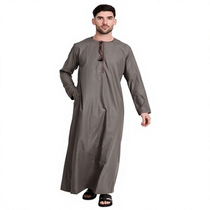 <b>Men's</b> Gray Long Sleeve <b>Thobe</b> Floor Length Polyester Casual Daily Wear Middle East Style Breathable Loose Fit Solid Beach Party - Product Image 1